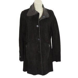 Calzaiuoli Womens 42 Italy Black Genuine Leather Reversible Button Jacket Coat